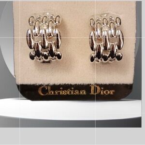 DIOR Basket Weave Dome Clip-On Earrings Silver Tone Metal